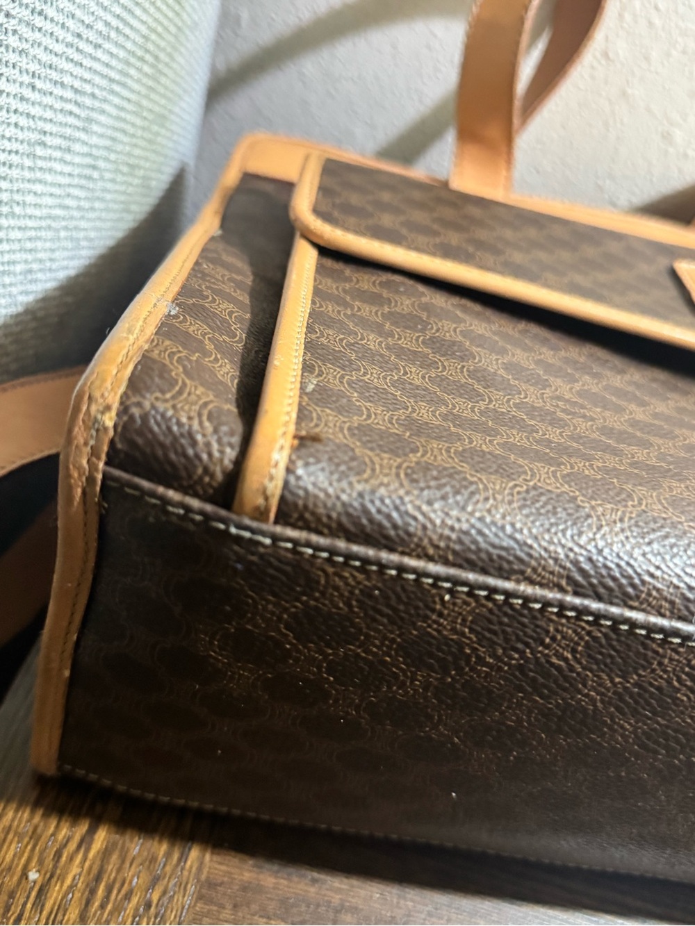Authentic Celine Classic Brown Tan Leather-Trim tote - Picture 9 of 16